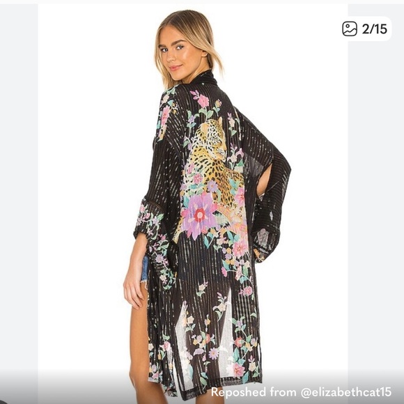 Spell Black Kimono with Floral and Leopard Design - Picture 9 of 11